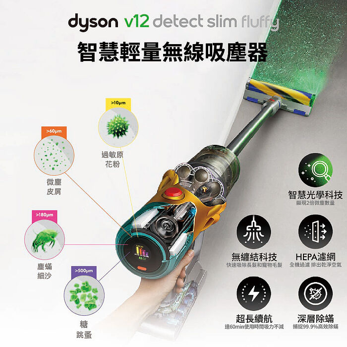 (預購)Dyson 戴森 V12 Detect Slim Fluffy SV46 輕量智慧無線吸塵器