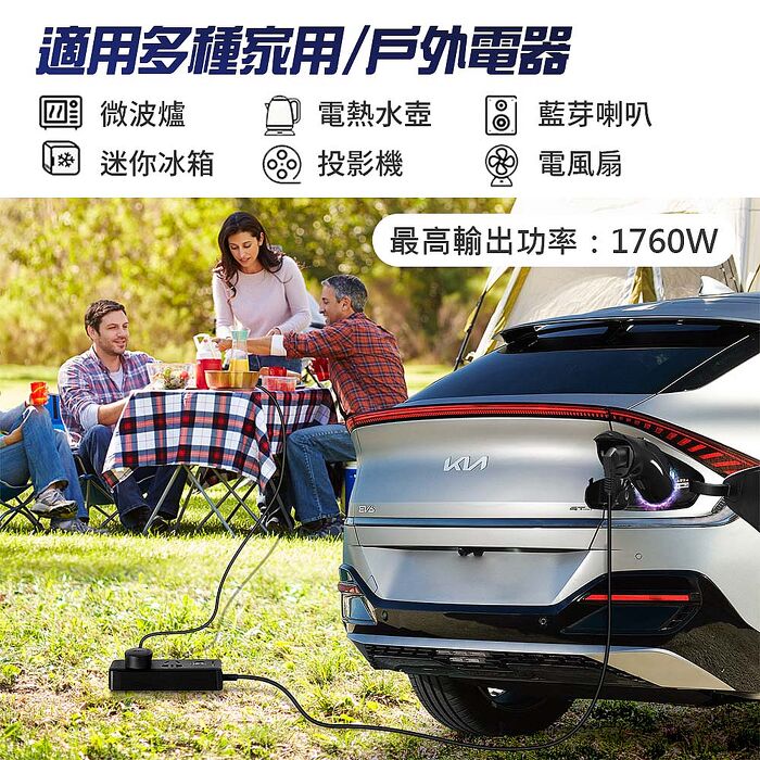 【綠行家】LE2 美規J1772 電動車取電器(V2L)放電器 車外供電轉接器 AC110V 1760W 露營 擺攤