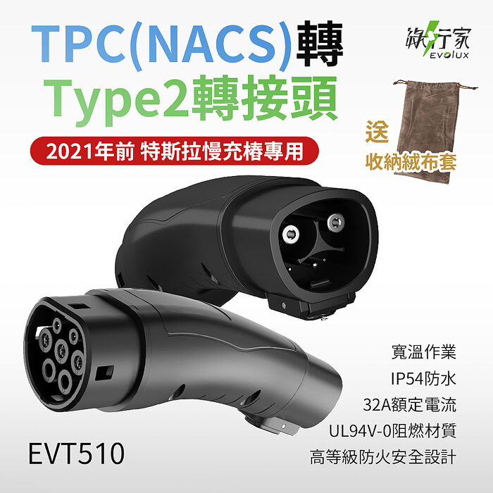 【綠行家】特斯拉TPC(NACS)充電槍 轉 Type2(CCS2車端插口) 專用轉接頭
