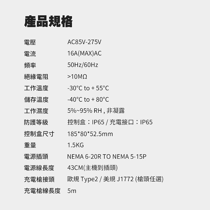 【綠行家】LTA06 便攜式電動車充電器 16A/3.5kW 旅充 充電樁(美規J1772/歐規TYPE2)