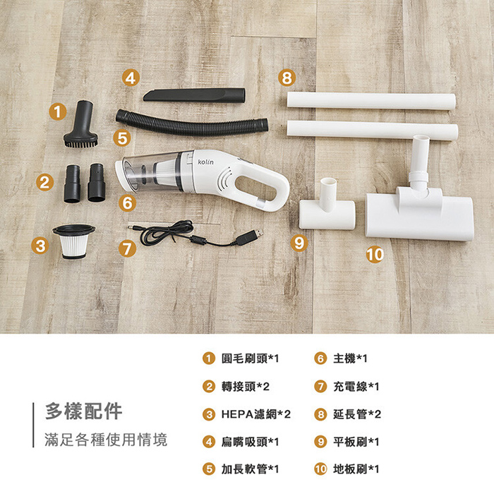 【Kolin 歌林】HEPA手持直立無線吸塵器(KTC-MN1186A)車用/家用/USB充電