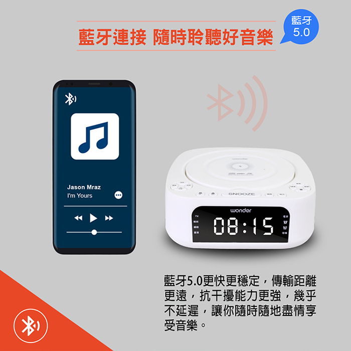 WONDER 旺德 藍牙10W無線充CD/MP3/USB立體聲音響(WS-B035U)