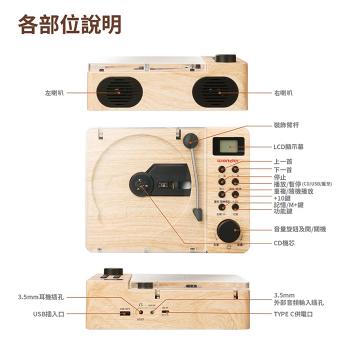WONDER 旺德 手提藍牙/CD/MP3/USB/FM立體聲音響(WS-B039U)