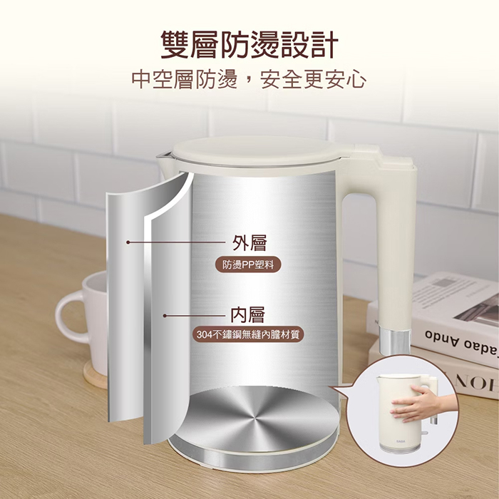 【德國 SABA】1.7L雙層防燙不鏽鋼快煮壺(SA-HK43)