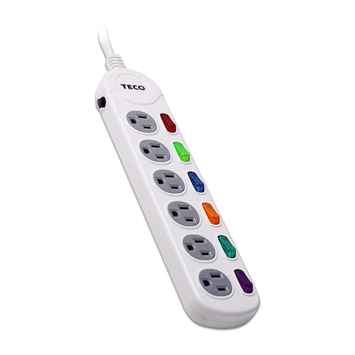 【TECO 東元】六開六插電源延長線-1.8M(XYFWL26R6)