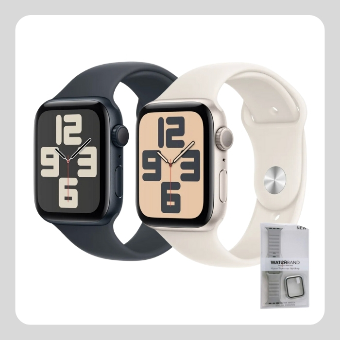 Apple Watch SE 2024 GPS 44mm (M/L) 鋁金屬錶殼配運動型錶帶 贈錶帶保護殼套組