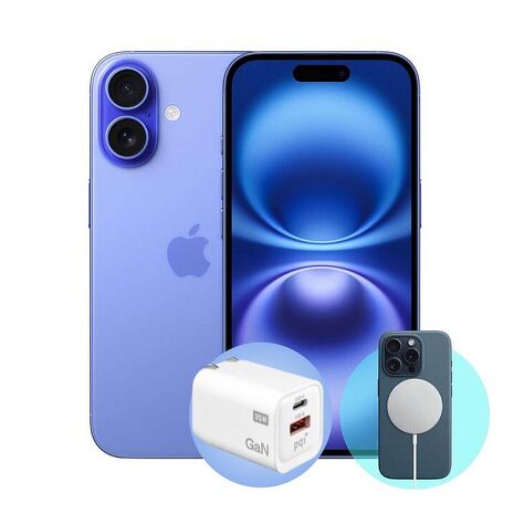 【福利品】Apple iPhone 16 128G 湛海藍 (電池健康度100%)▼贈磁吸保護殼+螢幕保貼+35W快充
