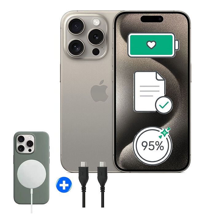 Apple iPhone 15 Pro 128G (電池健康100%/附手機醫生檢測認證單) ▼贈官方同款磁吸殼+快充線【福利品】