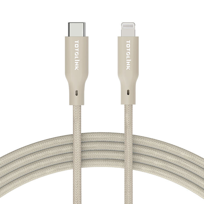 TOTOLINK MFi認證 USB-C to Lightning 快充傳輸線 iPhone14以下-柔霧奶 奶茶-1M