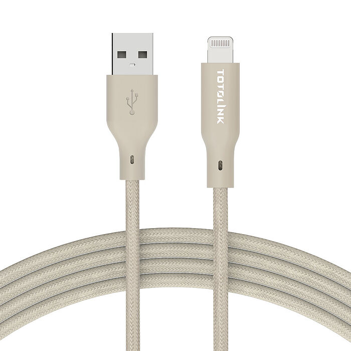 TOTOLINK MFi認證 USB-A to Lightning 快充傳輸線 iPhone14以下-柔霧奶 奶茶-1M