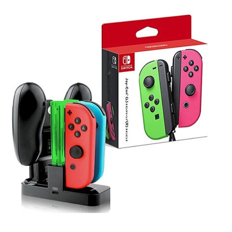 任天堂 Switch Joy-Con左右控制器-綠色&粉紅+Joy Con Pro控制器充電座《贈手把果凍套》