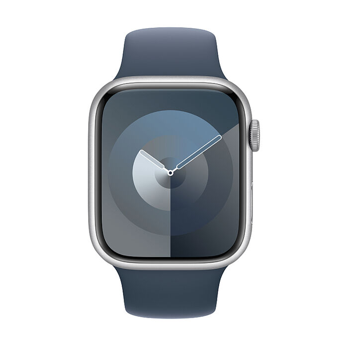 Apple Watch S9 GPS版 41mm(M/L)銀色鋁金屬錶殼配風暴藍色運動錶帶(MR913TA/A)