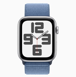 Apple Watch SE(2023) LTE版 44mm銀色鋁金屬錶殼配冬藍色運動型錶環(MRHM3TA/A)