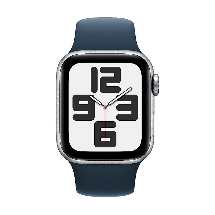 Apple Watch SE(2023) GPS版 40mm(S/M)銀色鋁金屬錶殼配風暴藍色運動錶帶(MRE13TA/A)