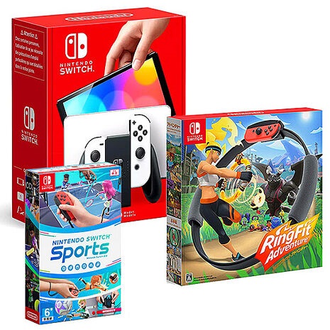 任天堂Switch OLED主機+健身環大冒險+Sports 運動《贈:玻璃保護貼》