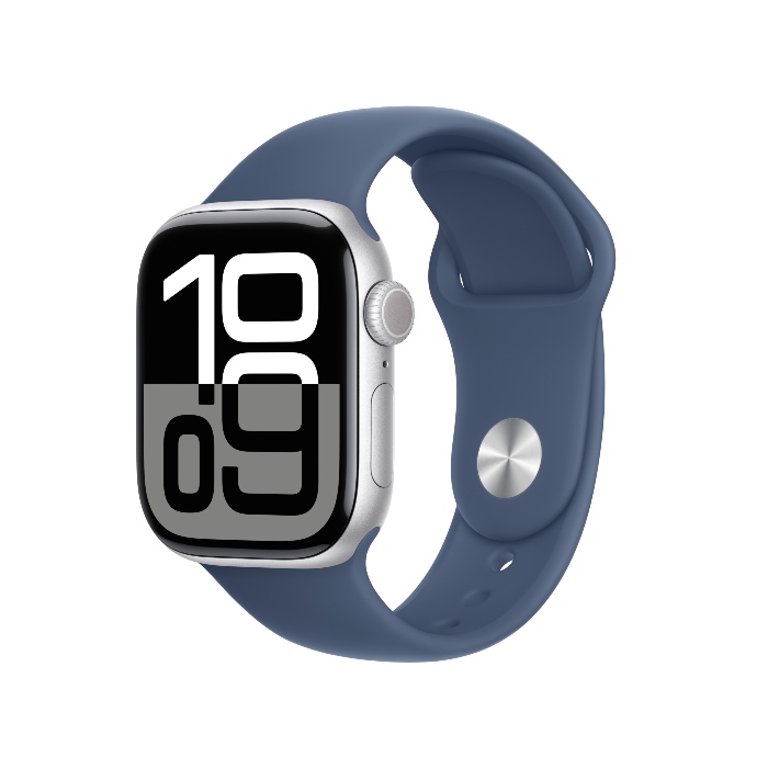 Apple Watch S10 GPS版 42mm(S/M)銀色鋁金屬錶殼配丹寧色運動錶帶(MWWA3TA/A)【全新出清品】
