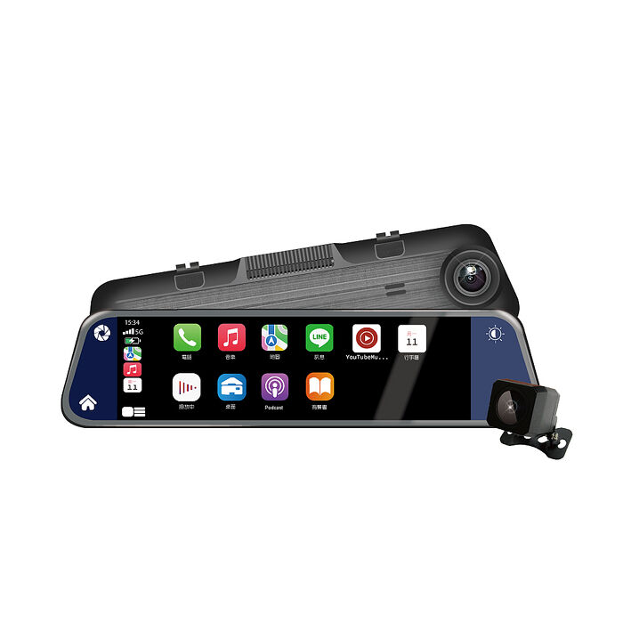 【PAIPAI拍拍】CP12XW 2K CarPLAY/Android Auto導航TS碼流雙鏡流媒體電子後視鏡記錄器(贈64G)