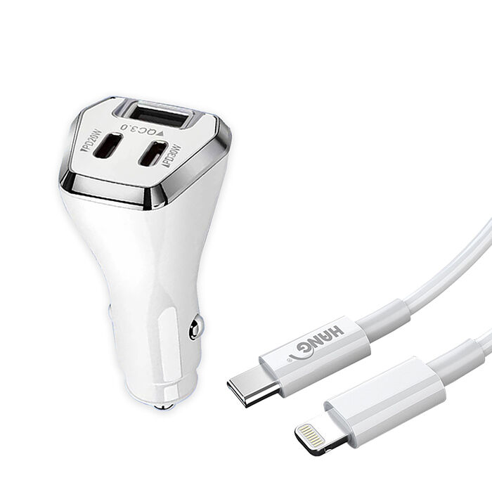 City 50W車用充電器 Type-C/USB-A 3孔車充頭+PD20W Type-C to Lightning 傳輸充電線(100cm)