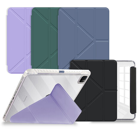 VXTRA 軍事防摔級 2025/2024 iPad Air7/Air6 11吋 共用 Y折晶透背蓋立架皮套 含筆槽