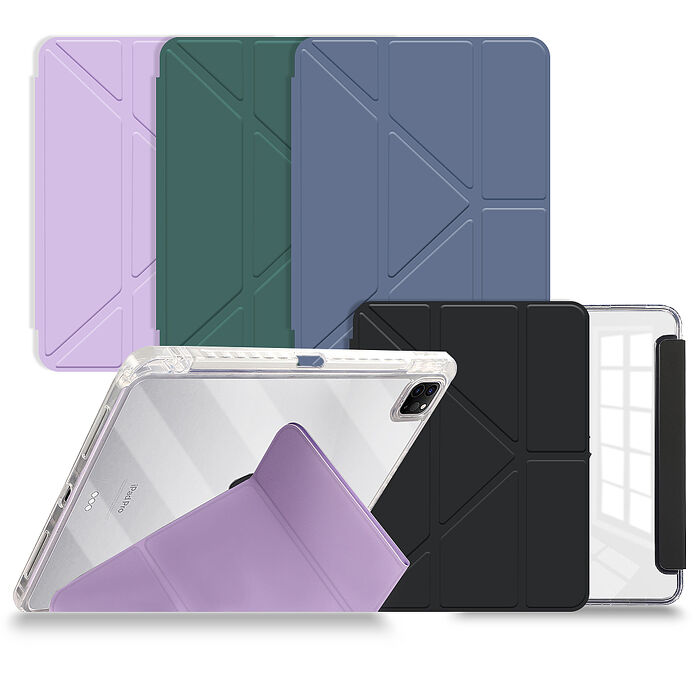 VXTRA 軍事防摔級 2024 iPad mini 7 / mini 6 共用 Y折晶透背蓋立架皮套 含筆槽