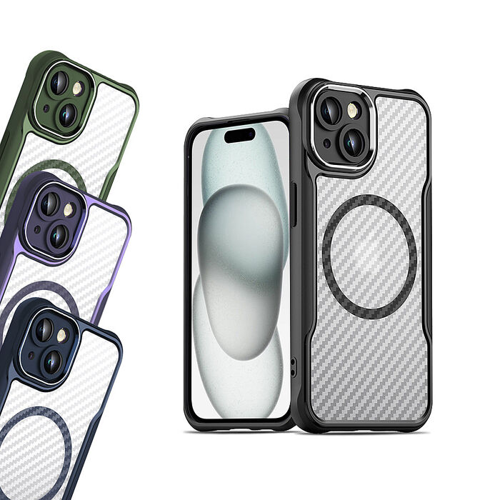 領先Pro iPhone 15/15 Plus/15 Pro/15 Pro Max 鋁合金鏡頭框 碳纖紋磁吸防摔殼 手機殼