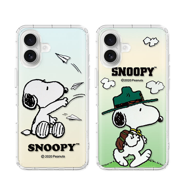 史努比/SNOOPY 正版授權 iPhone 16 系列 漸層彩繪空壓手機殼 (紙飛機/郊遊)