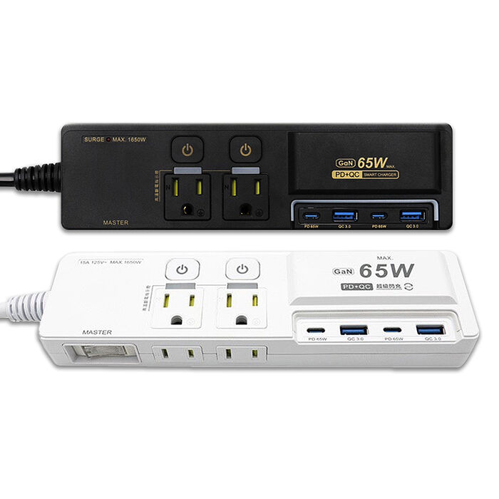 氮化鎵GaN PD65W超閃充 按壓式3開4插 3P+2P USB延長線充電器 110V專用(1.8m) K-201PLC