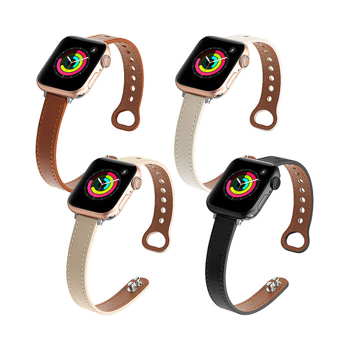 低奢皮革感 Apple Watch 38/40/41/42(S10)mm 通用型 押扣式細版錶帶