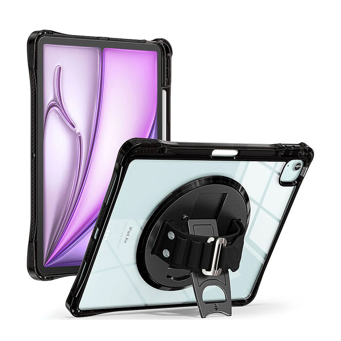 盔甲清透 2025/2024 iPad Air7/Air6 11吋 共用 四角加固PC硬蓋防摔保護殼 秒收旋轉支架 附側背帶