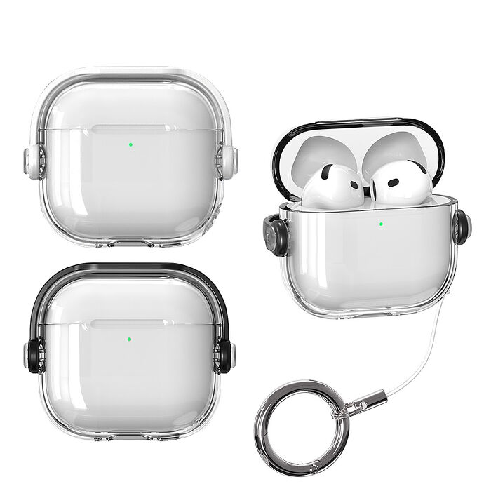 極‧清透 AirPods 4 第4代 環扣防開蓋 藍牙耳機抗震保護殼套 可變支架/附掛繩