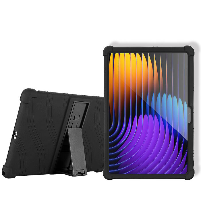 VXTRA 小米平板Pad 7/7 Pro 全包覆矽膠防摔支架軟套 保護套(黑)