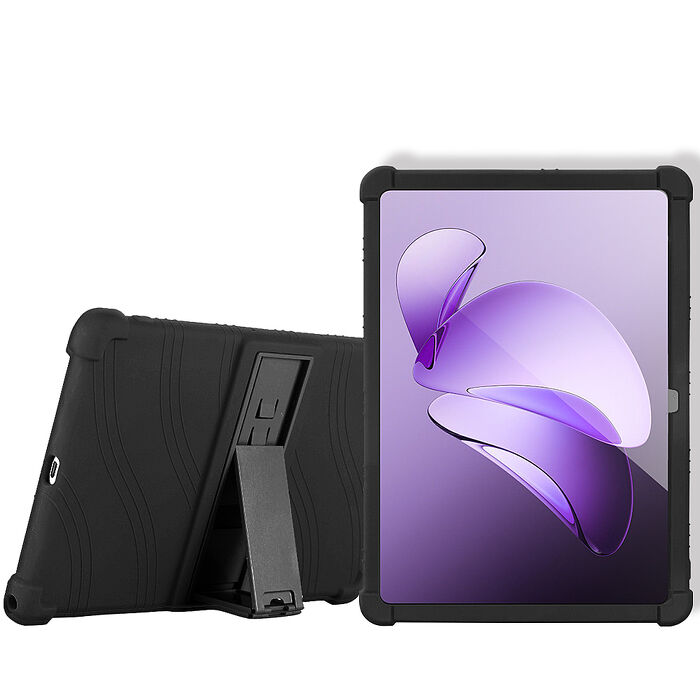 VXTRA OPPO Pad 3 全包覆矽膠防摔支架軟套 保護套(黑)