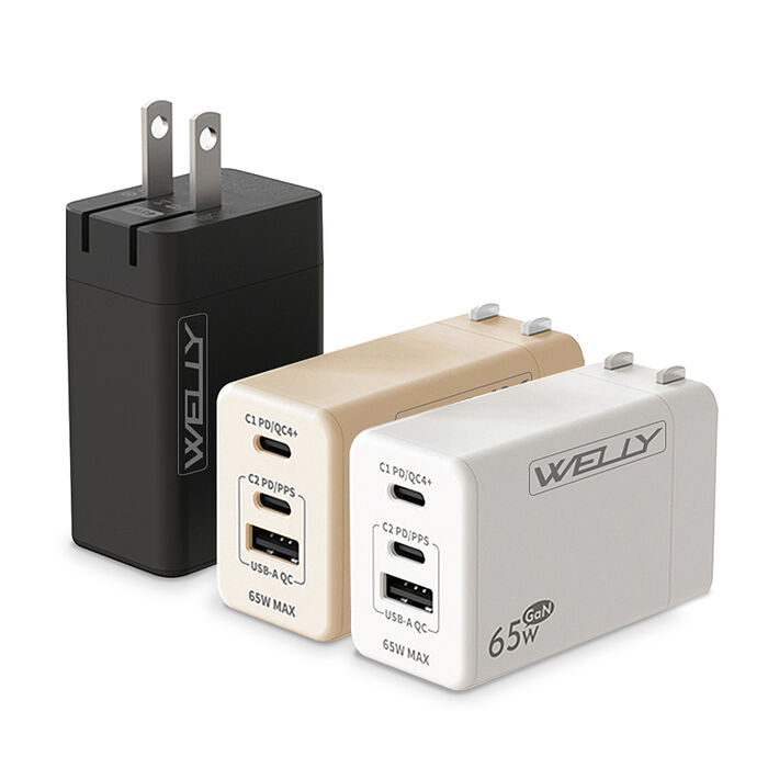 WELLY 65W氮化鎵GaN 三孔極速充電器+Type-C / PD 磁吸秒收充電線(100cm)