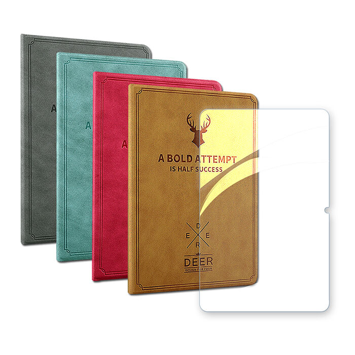 VXTRA 三星 Galaxy Tab S10 FE 北歐鹿紋風格平板皮套+9H鋼化玻璃貼(合購價) X520 X526