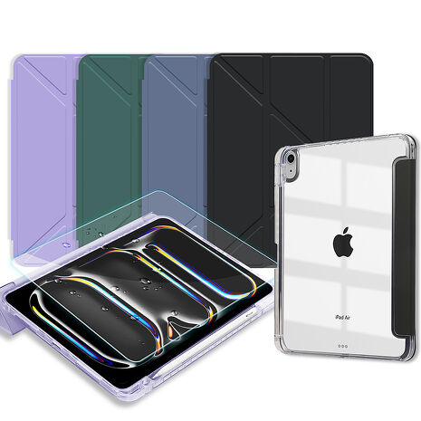VXTRA 軍事防摔級 2025 iPad 11代/2022 iPad 10代 共用 Y折晶透背蓋立架皮套+9H玻璃貼(合購價)