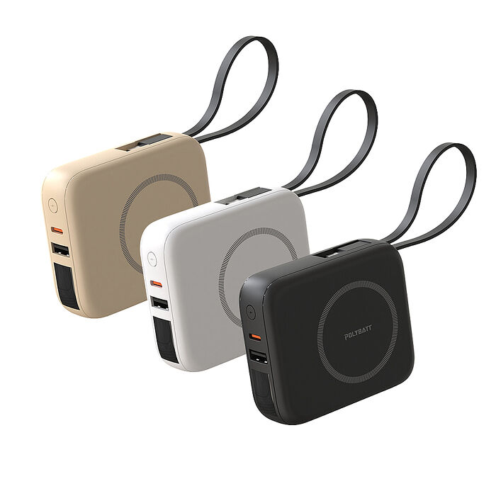 POLYBATT 10000mAh N52磁吸無線充+自帶雙線 多功能行動電源 雙PD快充/電量顯示/隱形支架