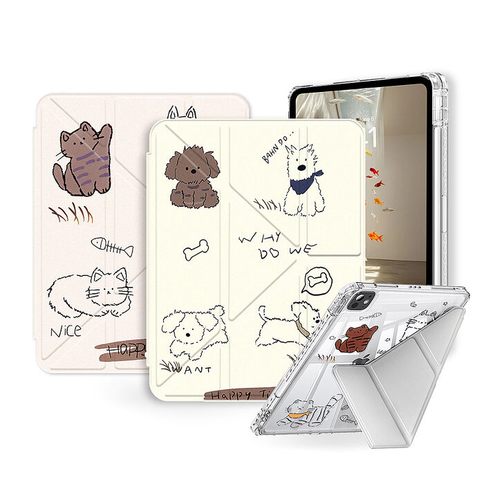 VXTRA 療癒萌寵 2025/2024 iPad Air7/Air6 11吋 共用 Y折晶透 防摔三角立架皮套 含筆槽