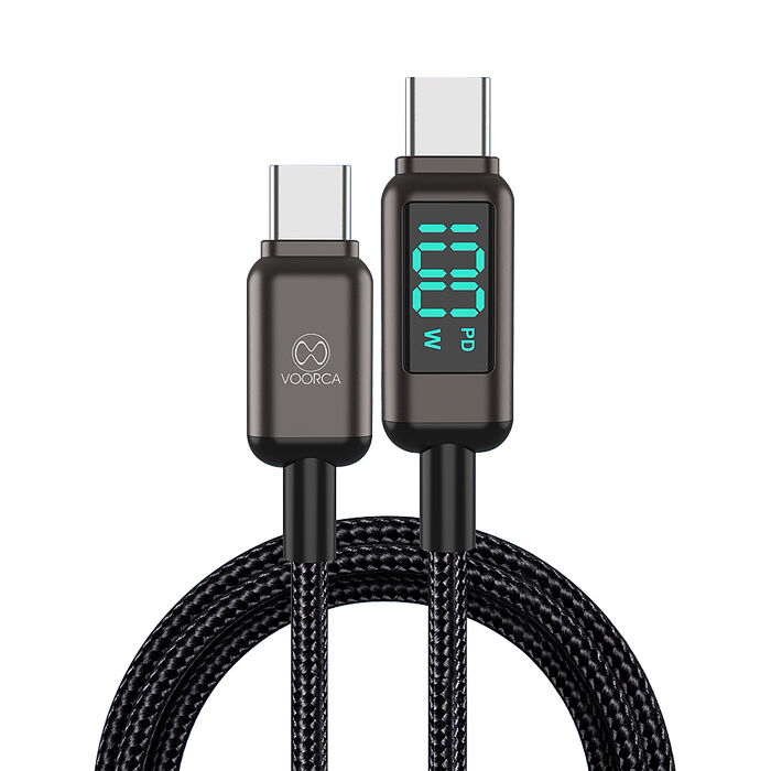 VOORCA 100W電流顯示 USB-C to USB-C 鋅合金+尼龍編織 數據傳輸充電線 1.2M