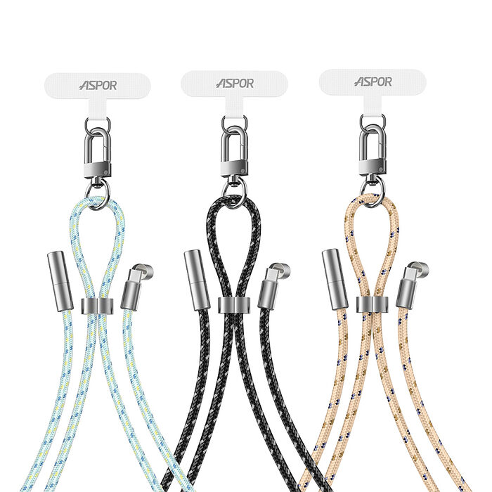 ASPOR 3IN1潮流小物編織掛繩 100W快充 USB-C to USB-C 傳輸充電線 附墊片(180cm)