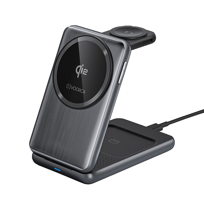 VOORCA Qi2認證 摺疊三合一 15W磁吸無線充電器 支援手機/耳機/三星和Apple手錶