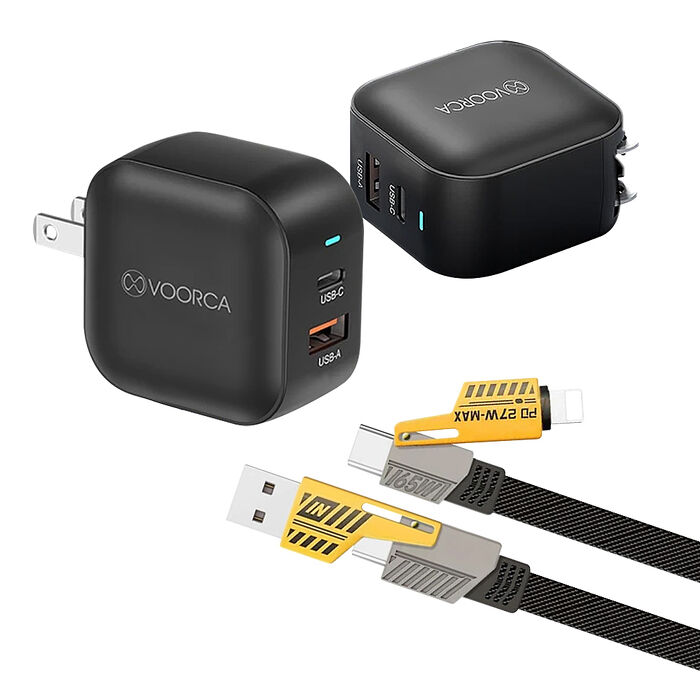 VOORCA 輕巧快充組 35W雙孔充電器 PD快充/摺疊插頭 內附四合一快充線