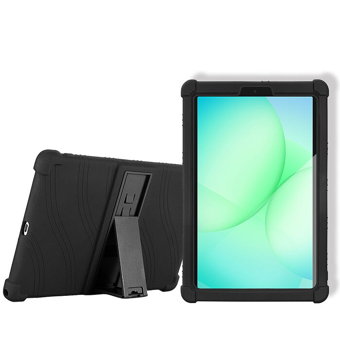 VXTRA 三星 Galaxy Tab A11 / A11 LTE 8.7吋 全包覆矽膠防摔支架軟套 保護套(黑)
