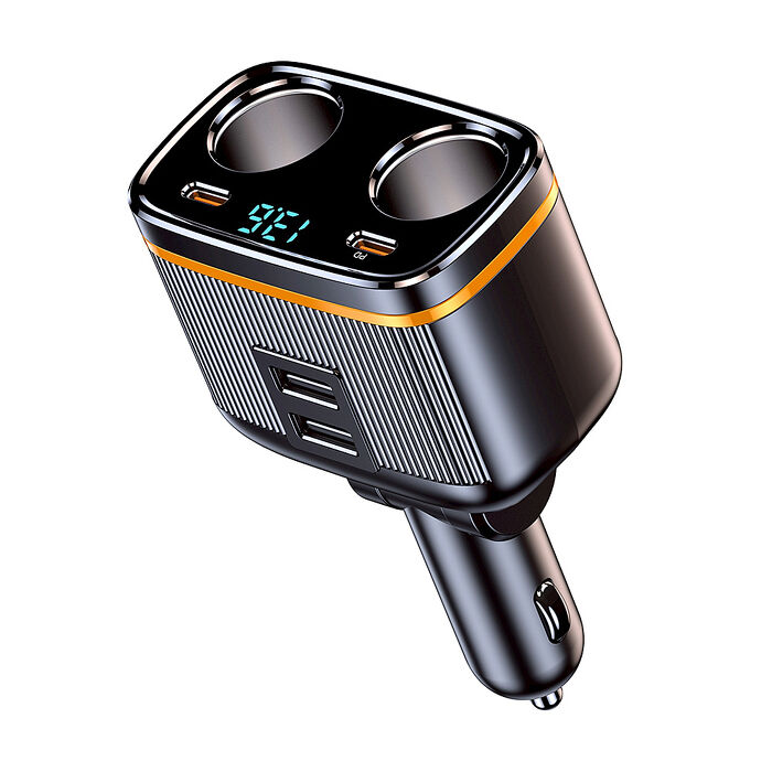 Songwin 145W雙孔車用快充擴充器 PD45W+QC3.0 數顯電壓 角度可彎折車充