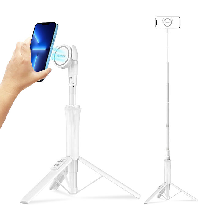 MagX磁吸三腳架 藍牙遙控伸縮自拍棒 磁吸/夾式兩用 旅遊/健身/直播/KOL(白)