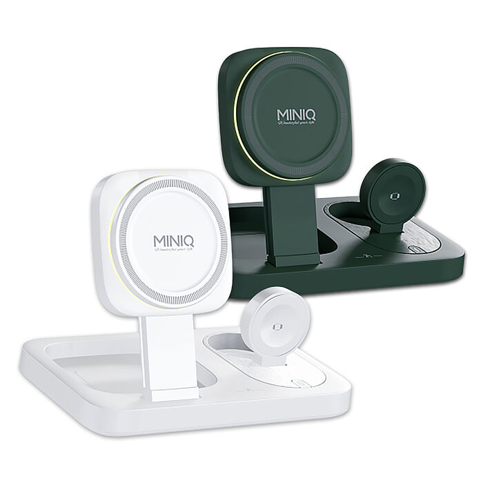 MINIQ 15W快充 三合一伸縮折疊 無線磁吸充電座 觸碰式氛圍燈 iPhone/Watch/Airpods