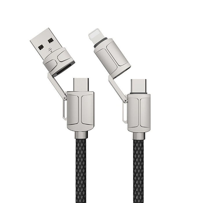 VOORCA ZincX四合一 100W鋅合金快充傳輸線 Type-C/Lightning 編織充電線(120cm)