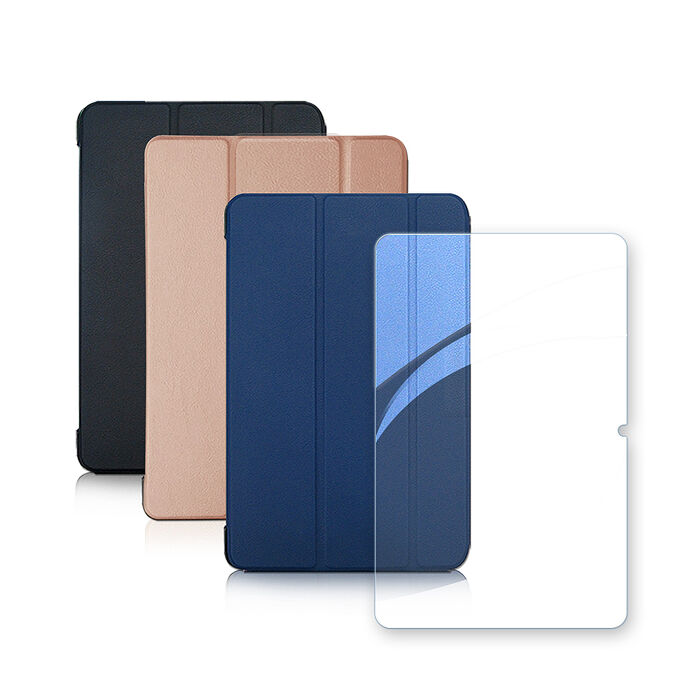 VXTRA Motorola moto Pad 60 Lite 10.1吋 經典皮紋三折皮套+9H鋼化玻璃貼(合購價)