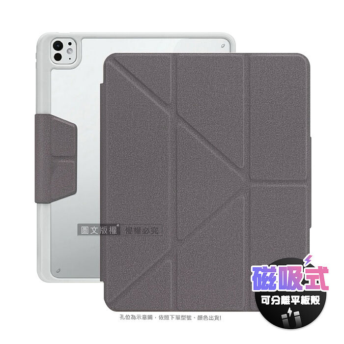 VOORCA 皮紋磁吸分離式 2024 iPad mini 7 / mini 6 共用 Y折側掀立架皮套 含筆槽