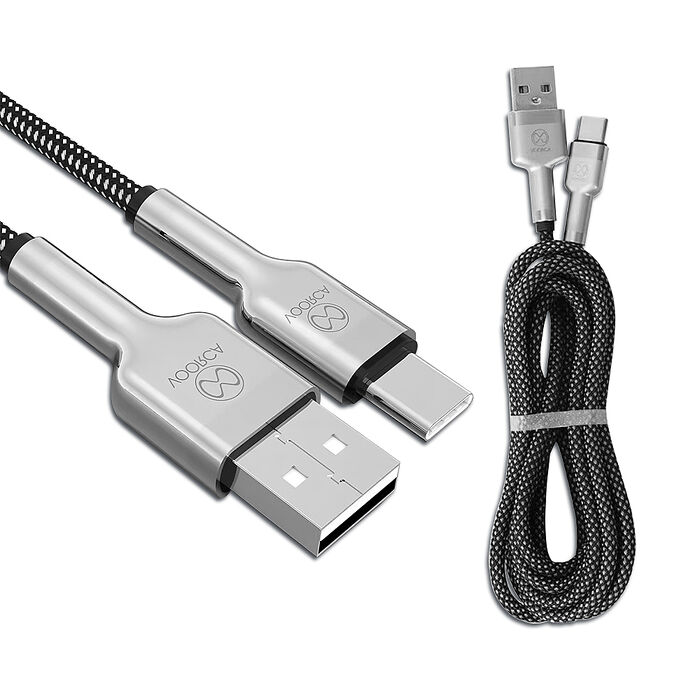 VOORCA 18W高效快充 USB-A to Type-C 鋅合金接頭 高密度48編混編線身 數據傳輸充電線 1.5M