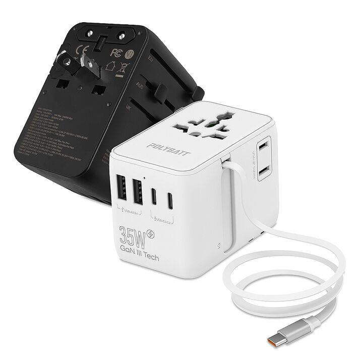 POLYBATT 萬國旅行轉接頭 35W氮化鎵GaN 自帶伸縮線USB充電器 3種國際規格